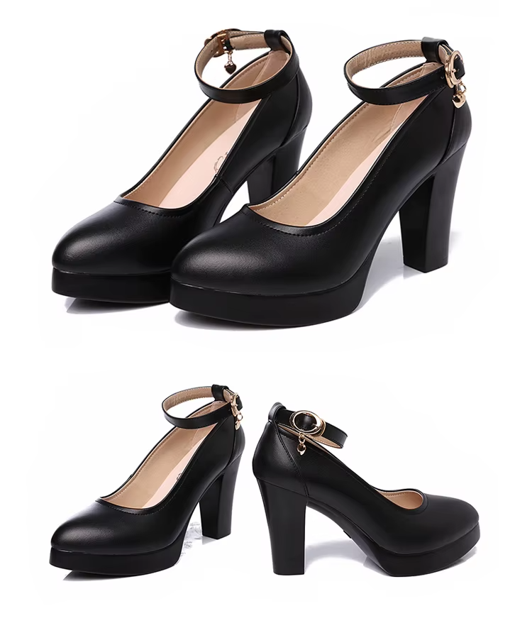  buckle strap pumps color black size 7 for women