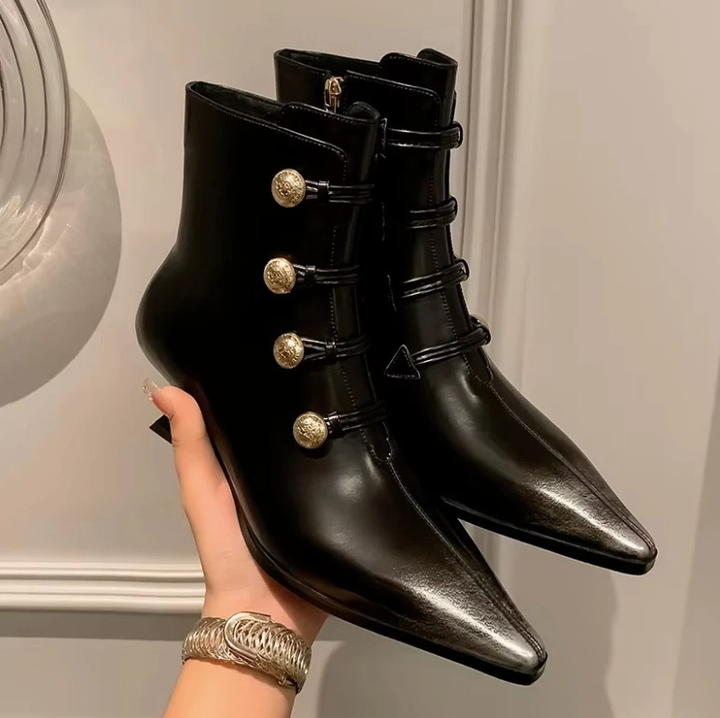 kitten heel leather boots color black size 6.5 for women