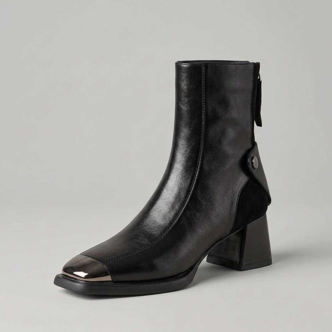 Valenne Leather Ankle Boots Obsidian Black front view