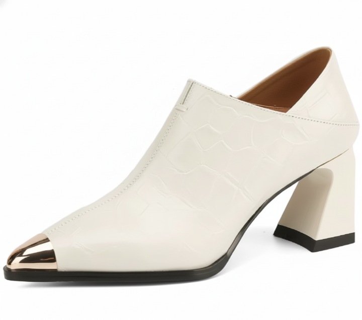 Apex Pump | Croc-Embossed Gold Cap-Toe