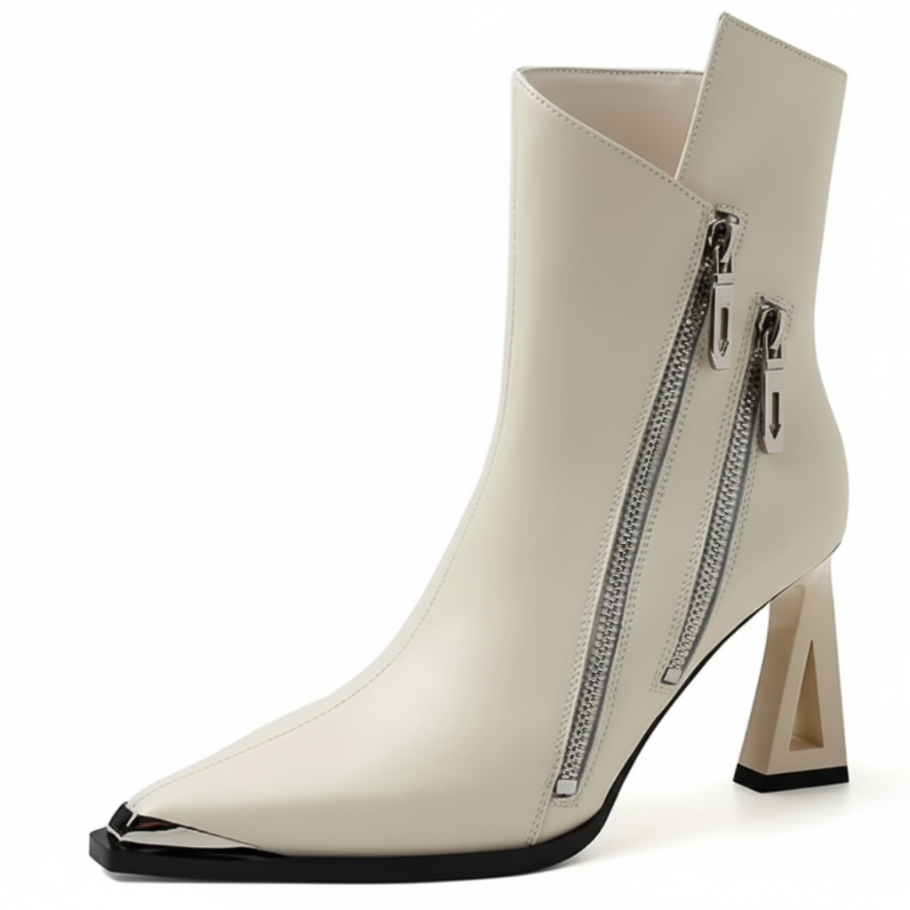 Zephyr Ankle Boot | Genuine Leather Zip Heel