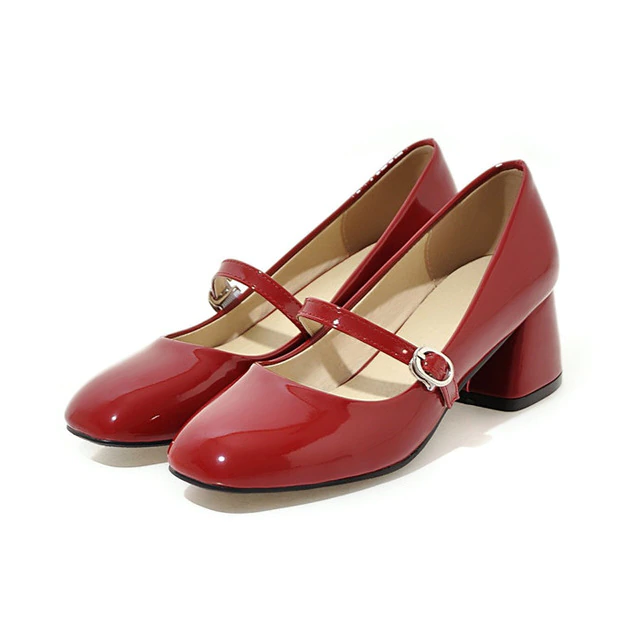 leather pump shoes color red size 7 for women