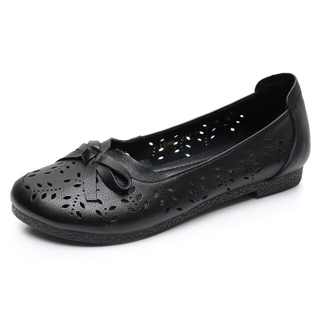leather flats color black size 6 for women