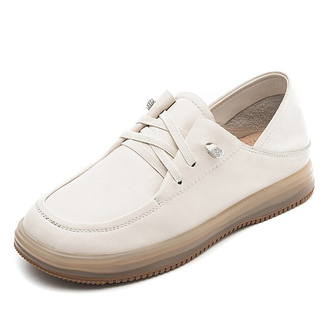 lace up loafers shoes color beige size 6 for women