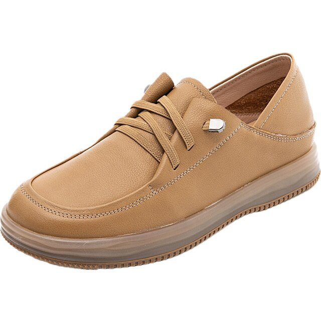 leather loafers shoes color khaki size 5-5 for women