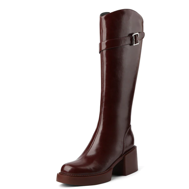 Leather Knee High Boots Color Wine Size 7 for Women