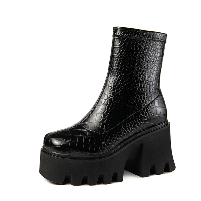 Zipper Platform Boots Color Black Size 8 for Women 