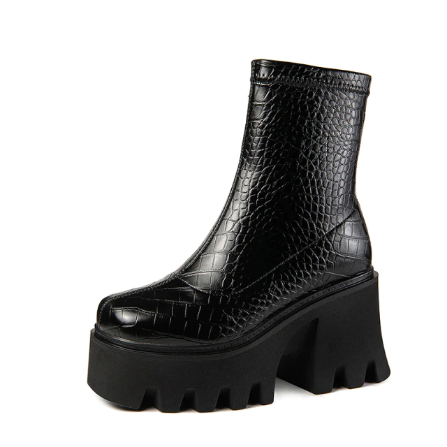 Zipper Platform Boots Color Black Size 9 for Women 