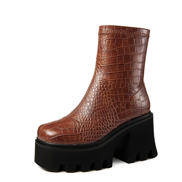 Zipper Platform Boots Color Brown Size 8.5 for Women 