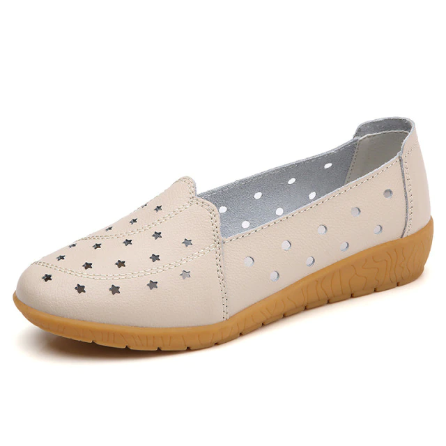leather loafer shoes color beige size 5 for women