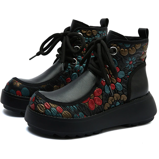 leather ankle boots color black size 7 for women