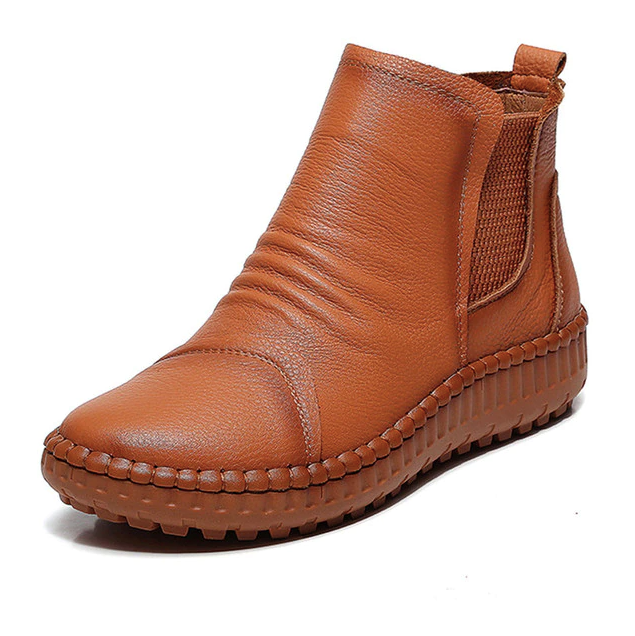 Fercha Women's Leather Soft Warm Ankle Boots