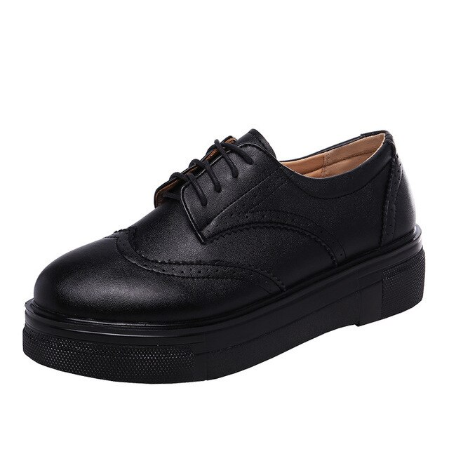 leather oxford shoes color black size 6 for women