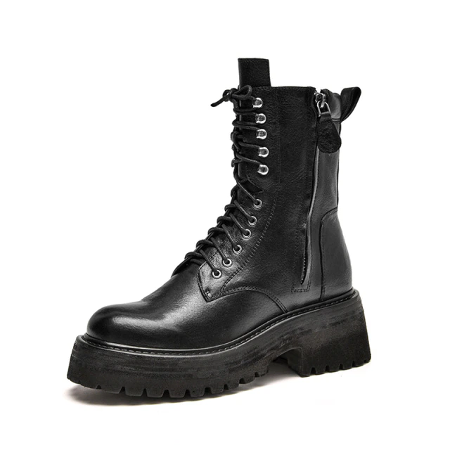 leather boots color black size 6 for women