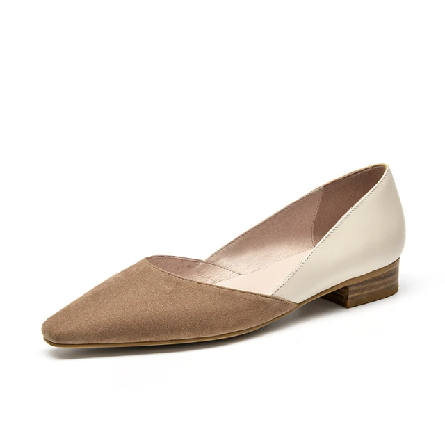 leather flat shoes color brown size 5 for women