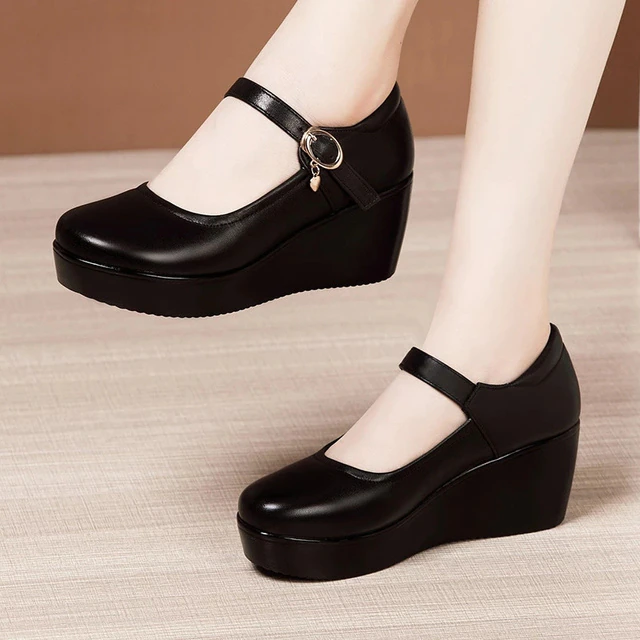 office leather platform shoes color black size 8.5 for women