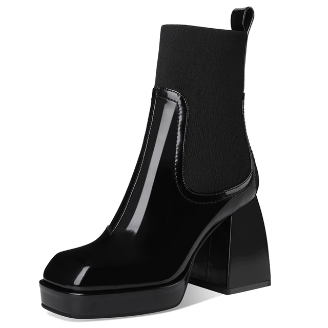 square heel boots color black size for women