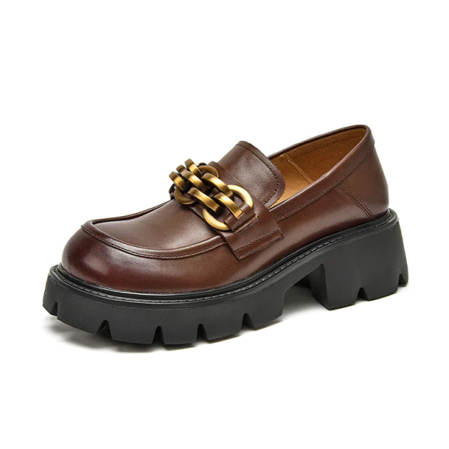 Platform Loafer Shoes Color Coffee Size 6 for Women