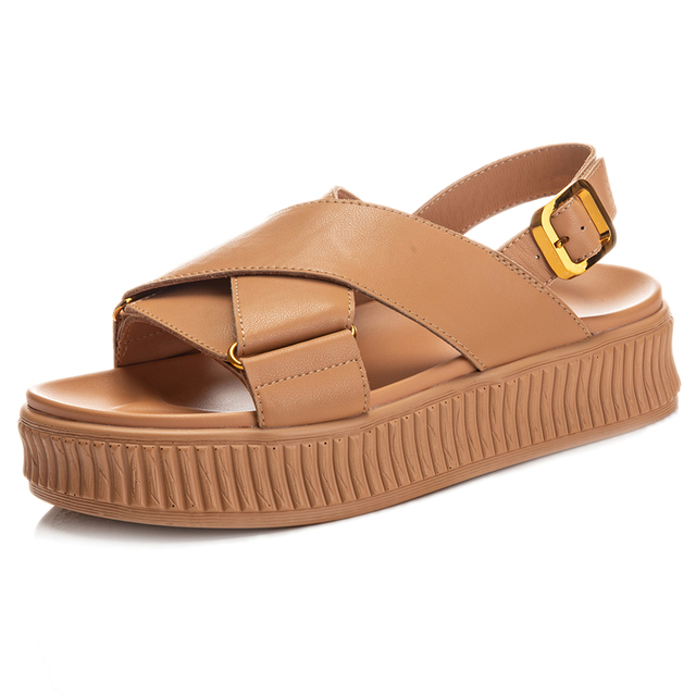 leather sandals color brown size 6 for women