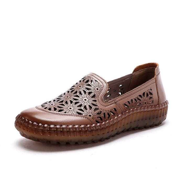 leather loafer shoes color khaki size 5 for women