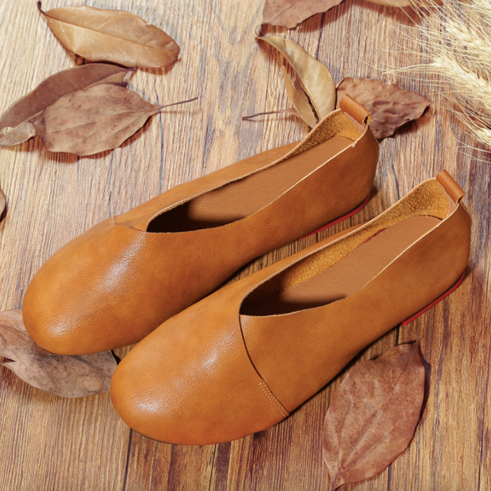 comfortable flat shoes color khaki size 6 for women