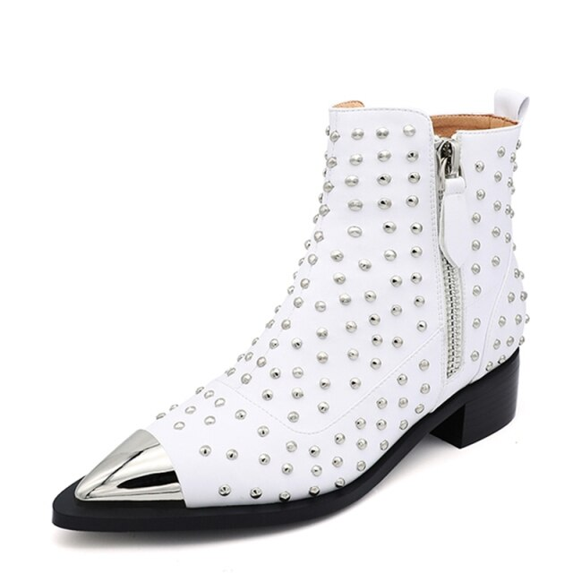 With Rivets Boots Color White Size 9 for Women