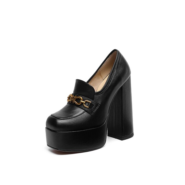 leather pumps shoes color black size 5 for women