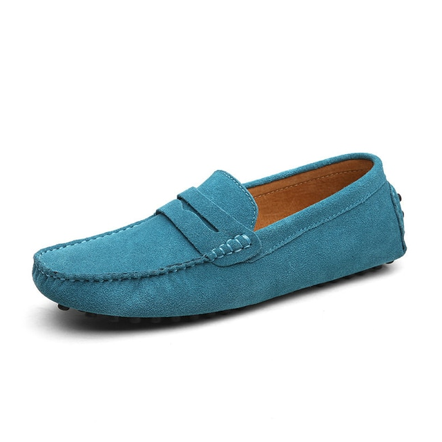 leather loafer shoes color blue size 8 for men