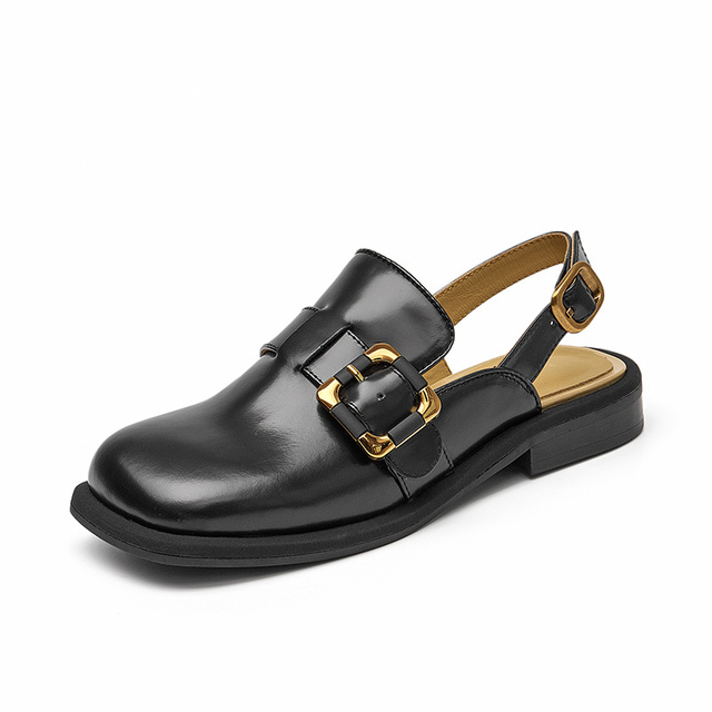 leather sandals color black size 5 for women