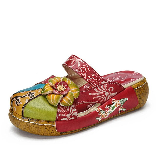 floral clogs color red size 5.5 for women