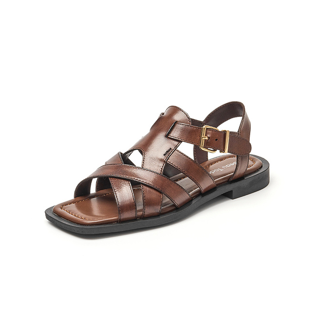 leather sandals color coffee size 5 for women