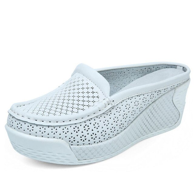 breathable platform wedges color white size 6 for women