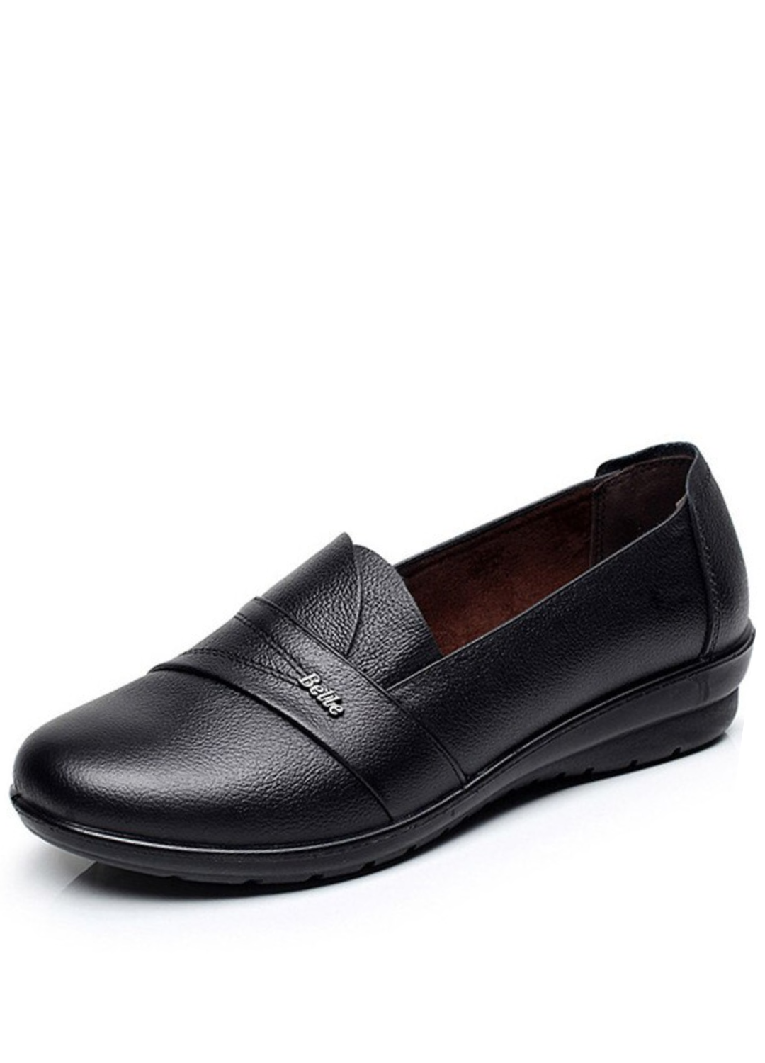 Nina Women's Black Leather Loafer Shoes