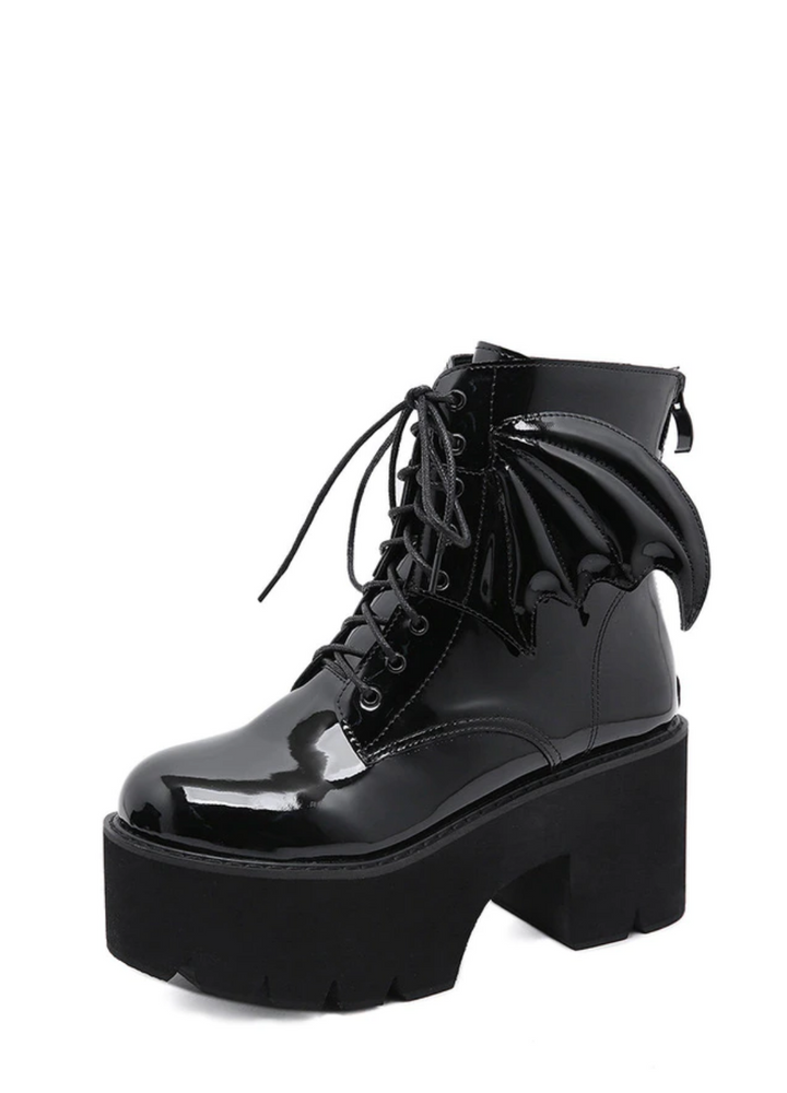 Archy Womens Angel Wing Patent Leather Ankle Booties