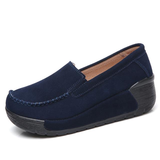 leather loafer shoes color blue size 7.5 for women