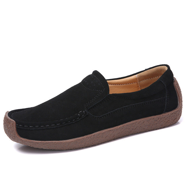 leather loafer shoes color black size 9 for women